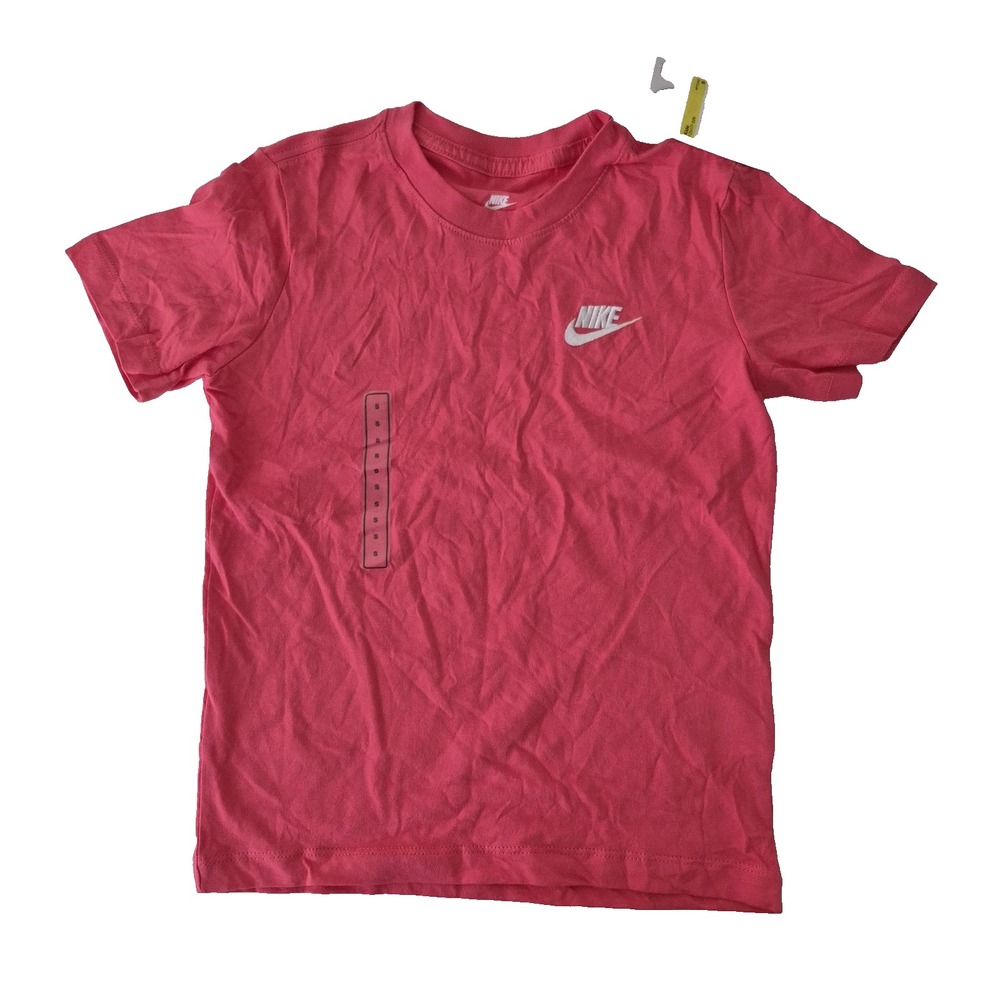 Nike Shirt Kids Small Pink FZ5177-629 Swoosh Logo Crew Neck Cotton Tee Youth New